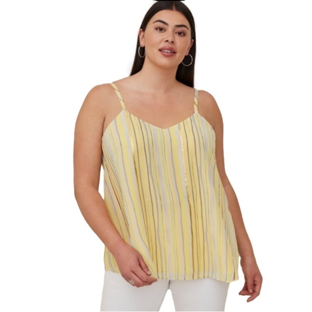 TORRID Sophie Chiffon Swing Cami Lined Stripes Yellow Blues Gold Womens Size 00
